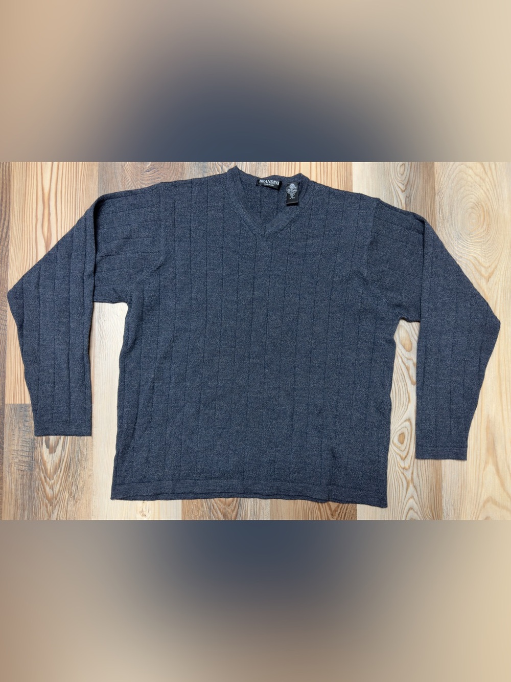 Vintage Brandini Italy Extra Fine Merino Wool V-Neck Ribbed Sweater Gray XL